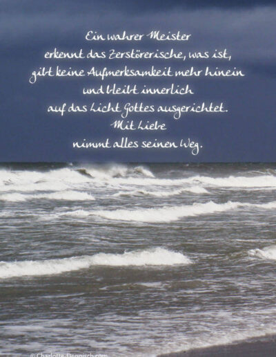 Charlotte Deppisch, Weisheiten und Naturfotos: Ein wahrer Meister erkennt das Zerstörerische, was ist, gibt keine Aufmerksamkeit mehr hinein und bleibt innerlich auf das Licht Gottes ausgerichtet. Mit Liebe nimmt alles seinen Weg.